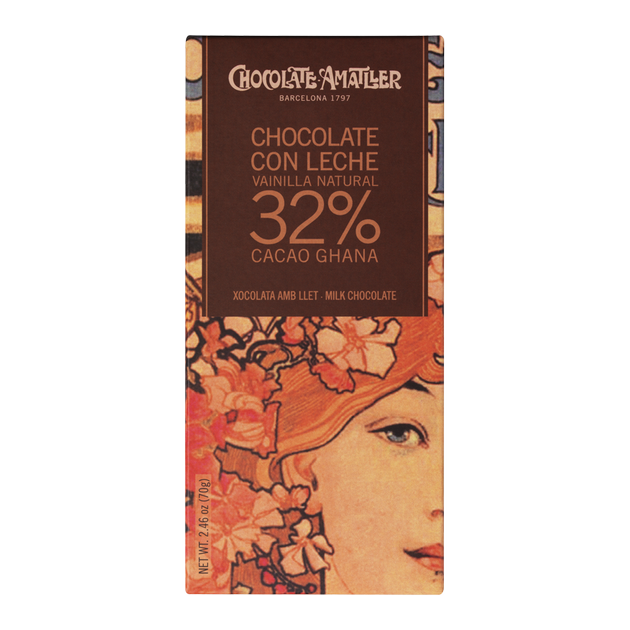 Xocolata amb llet 32% Cacau amb Vainilla Natural 70g