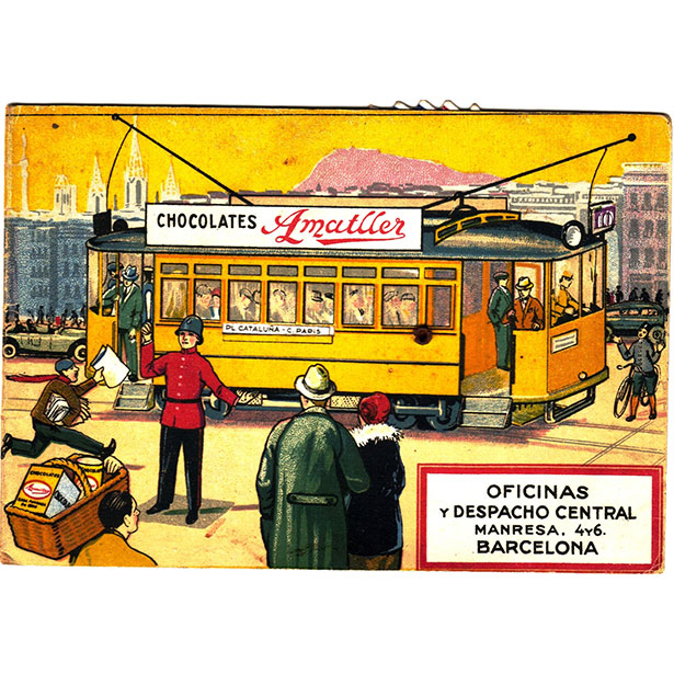 Postal publicitaria de la marca Amatller (1940)