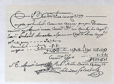 Factura de venda de cacau de Caracas a Gabriel Amatller. Any 1799.