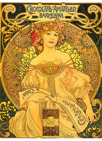 Cartell “Réverie” realitzat per l’artista txec Alphonse Mucha  que va ser utilitzat per la marca Chocolate Amatller l’any 1900 per cel·lebrar el seu centenari.
