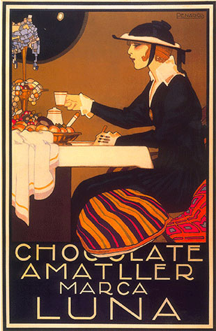 Cartell publicitari de Chocolate Amatller, realitzat per Rafael de Penagos i guanyador del quart premi de cartells publicitaris organitzat per la marca l’any 1914.