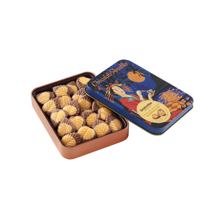Fulles de Xocolata amb llet i fruita de la passió Llauna 60g
